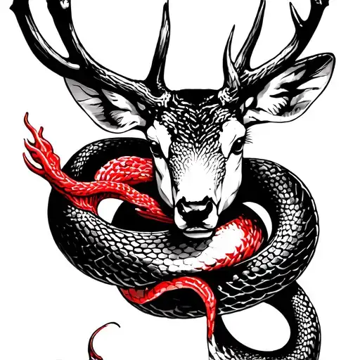 Snake And Red Deer