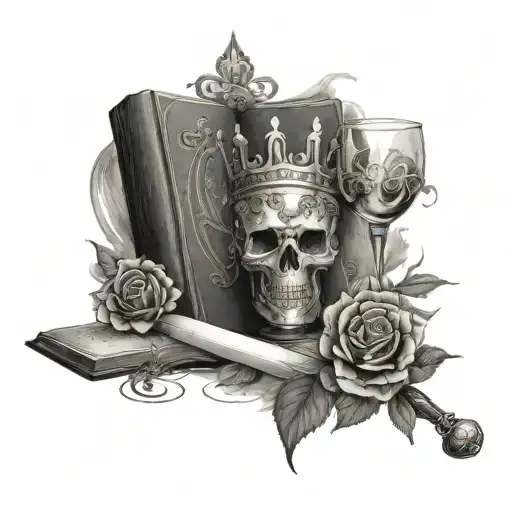 Roses Crown Pearl Sword Book Wine Glass