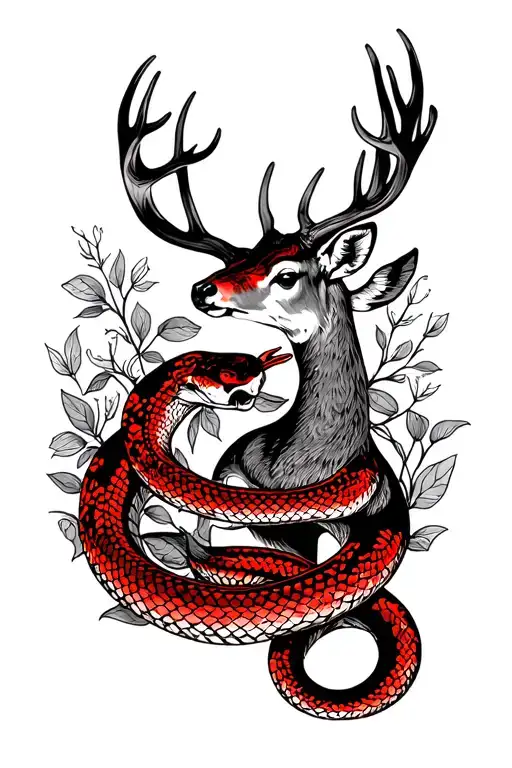 Red Deer And Snake