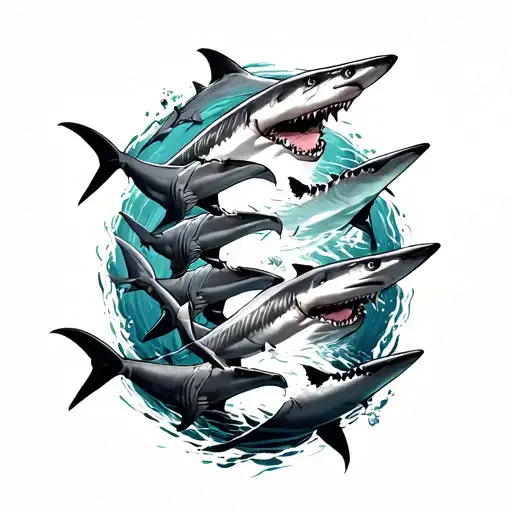 Three Sharks Swimming Up Males Rib Cage