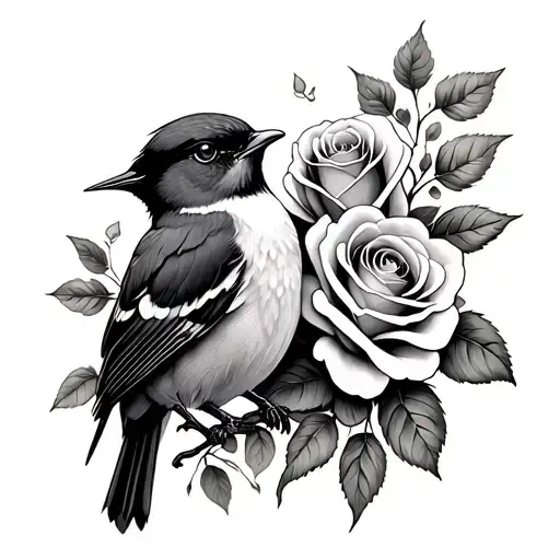 Robin And Roses Intertwined