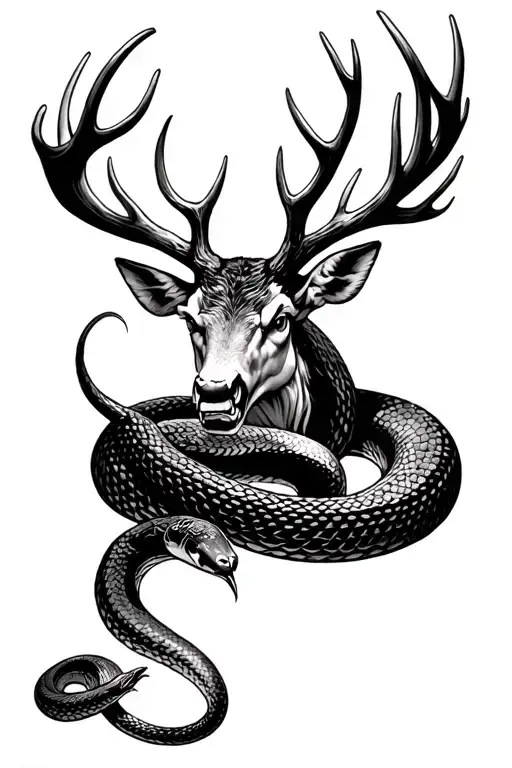 Snake And Big Angry Red Deer