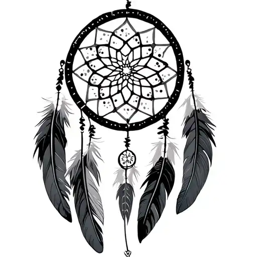 Dreamcatcher With 8 Feathers And Snowflakes