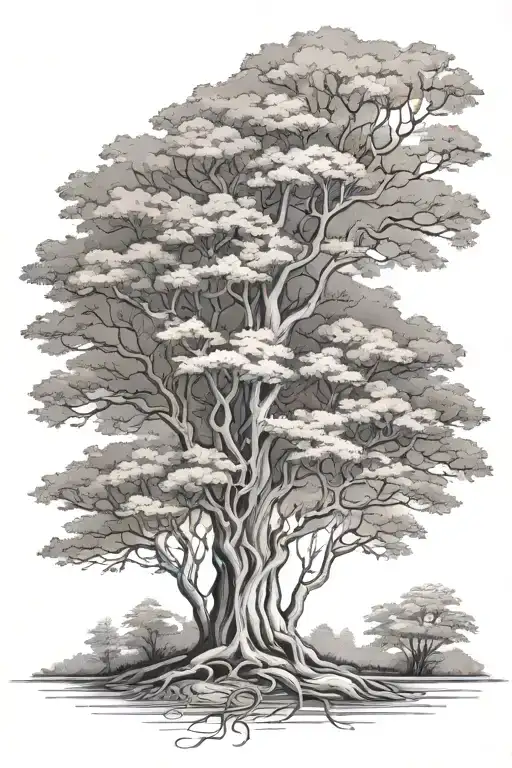 Half Sleeve Black Grey Trees