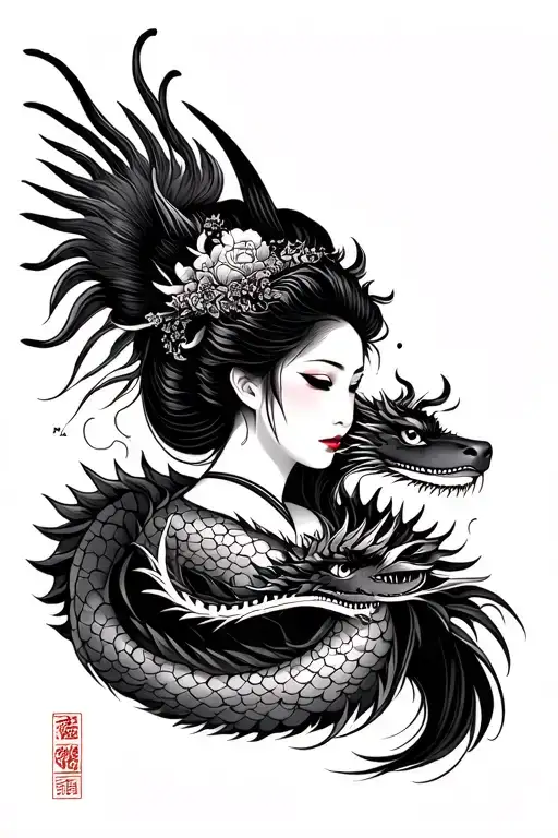 Geisha With Dragon Wrapped