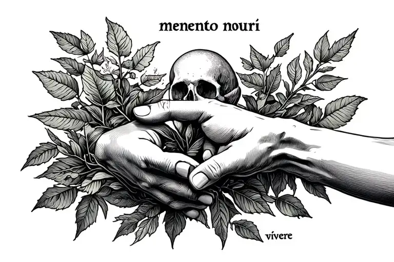 The Creation Of Adam Hands With Nature And The Text ''Memento Mori'' And ''Memento Vivere''