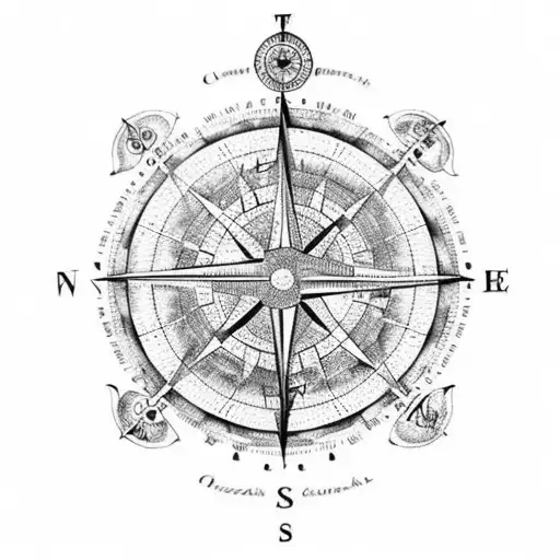 Old Fashioned Map Of The Continents With A Mandala Style Old Fashioned Compass