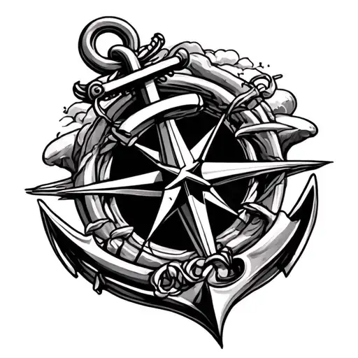 Anchor And Compass Rose Surrounded