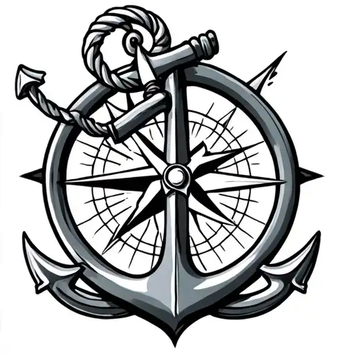 Anchor With Compass In Background