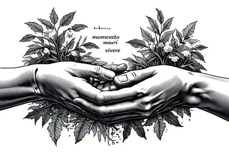 The Creation Of Adam Hands With Nature And The Text ''Memento Mori'' And ''Memento Vivere''