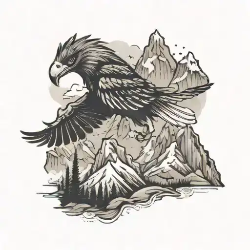 Mountain Adventure Theme With Small Eagle Soaring