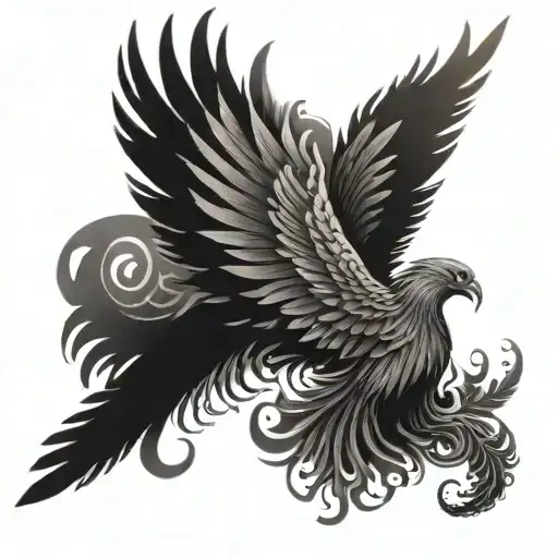 Phoenix Showing Both Wings And A Tail On Fire