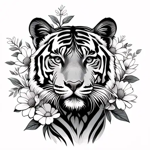 Tiger In A Flower Garden