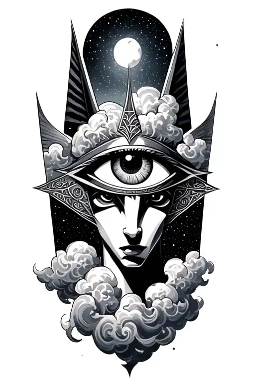 Space With Cosmic Clouds Anubis And All Seeing Eye