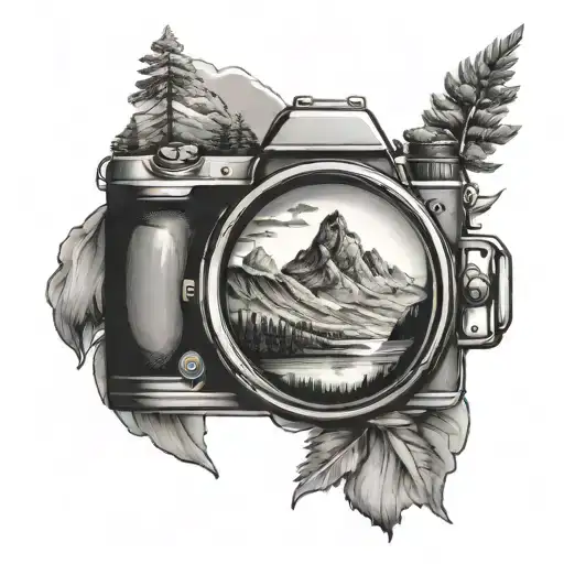 Camera Lens With Mountain Scene Inside
