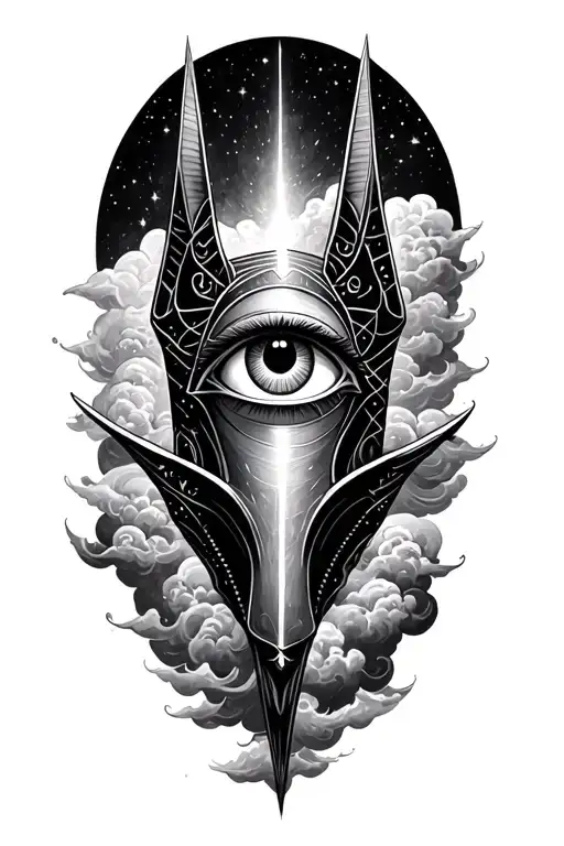 Space With Cosmic Clouds Anubis And All Seeing Eye
