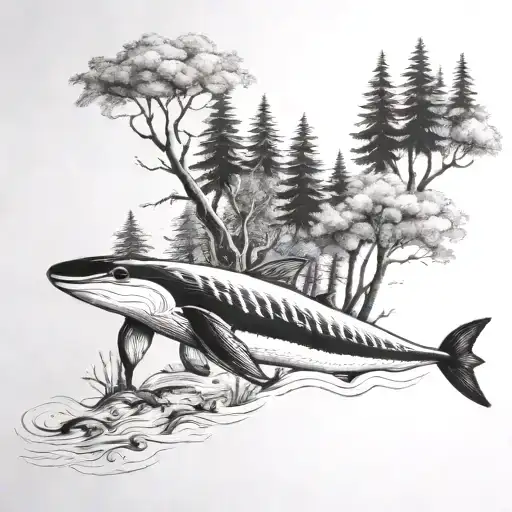 Sealife Swimming In A Forest Scene