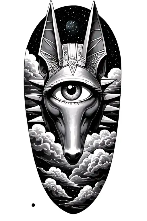 Space With Cosmic Clouds Anubis And All Seeing Eye