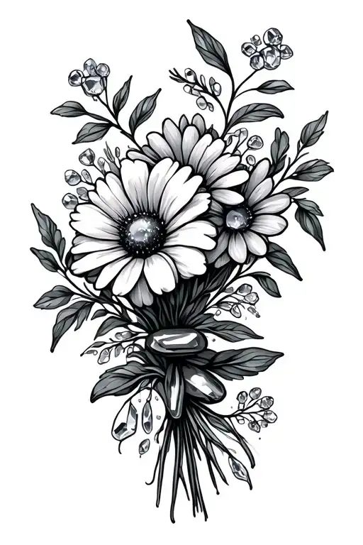 March And June Birth Flower And Stones In A Fine Line Bouquet