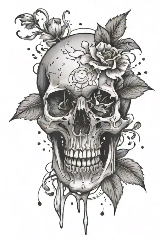 Skull With A Dying Flower With Petals Falling Down