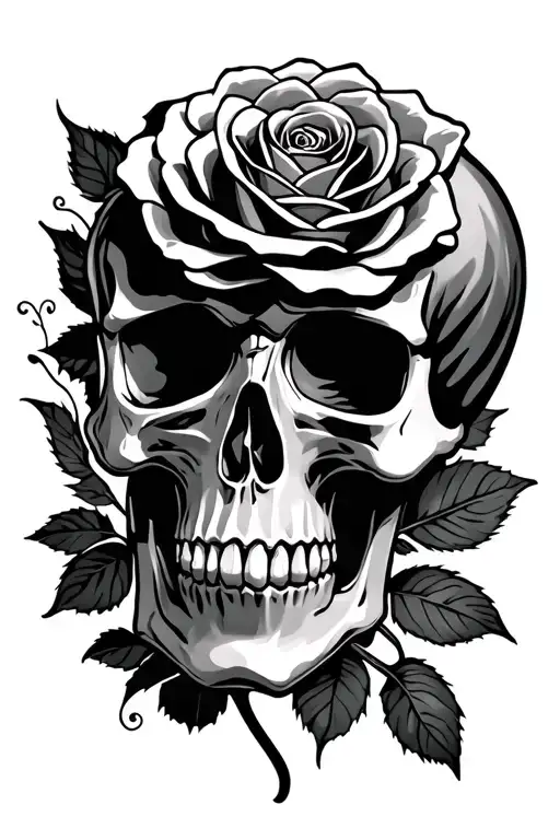 Skull With Intertwined Rose