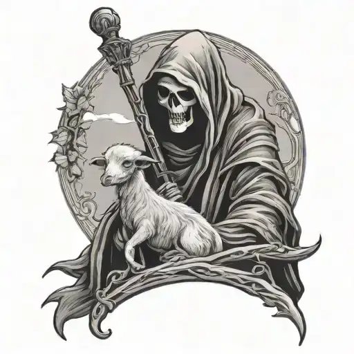 Grim Reaper Holding Little Lamb