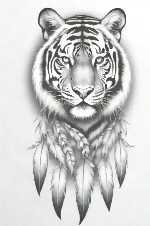 Tiger With Feathers Dangling Jems And Crystals