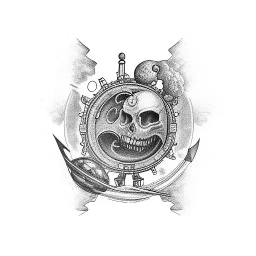 An Arm Sleeve Starting From Nautical On Bottom To Space On Top