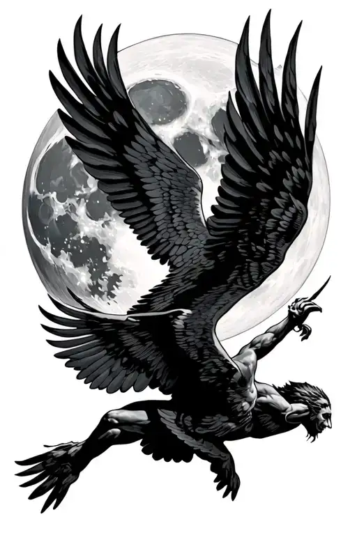 Icarus Flying Towards Bright Shining Full Moon