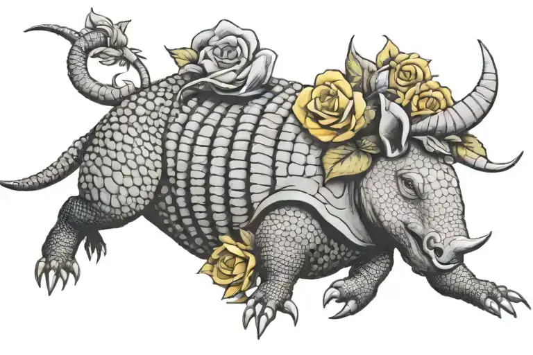 Armadillo With Yellow Rose In Mouth Riding A Rodeo Bull