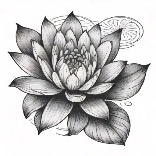 A Minimalist Outline Of A Water Lily Flower With Delicate Shading For Depth