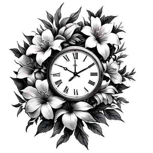 Clock With Lili Flowers Surrounded