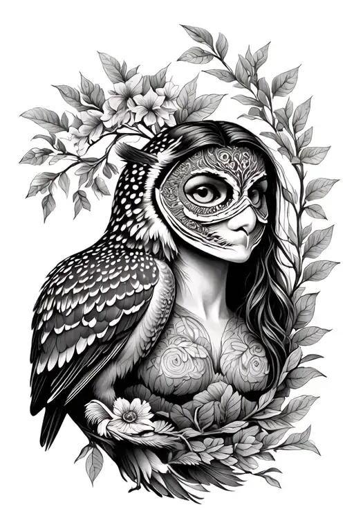 Mother Nature In A Mask And An Owl