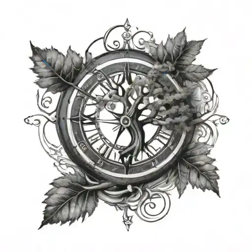 A Minimalist Tattoo Of A Tree Of Life Surrounded By A Compass With The Numbers The Number 1950