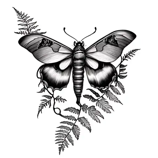 A Fern And Vine Wrapping Around The Arm With A Moth In The Middle