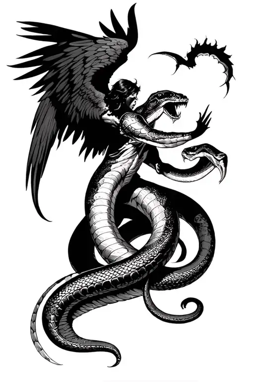 Fallen Angel Slaying A Giant Snake
