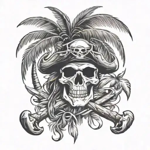 Palm Trees Pirate Skull