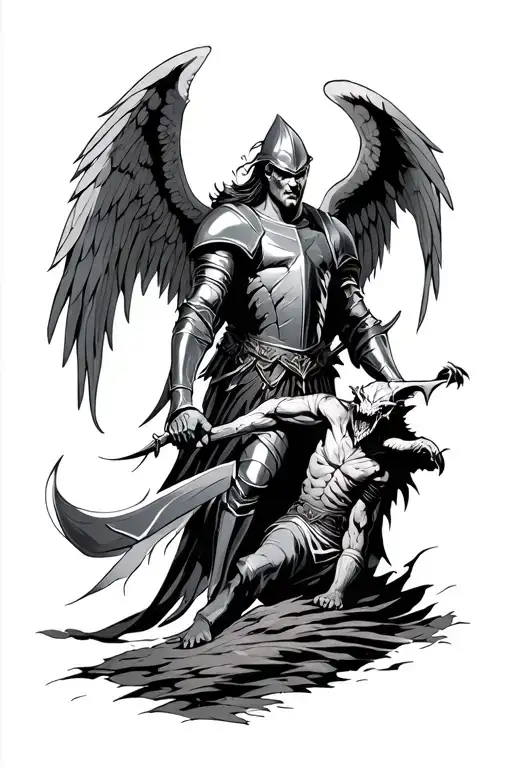 Knight Angel Slaying A Demon