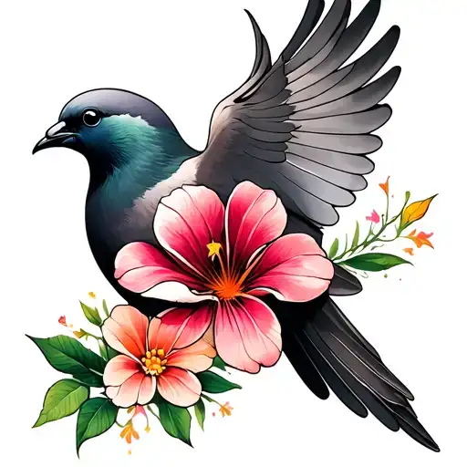 Dove And Flower With Color