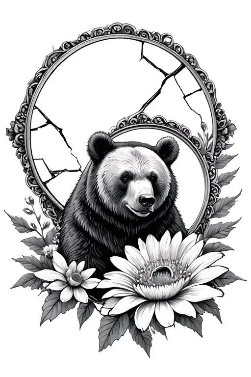 Bear And Broken Mirror With A Rue Flower