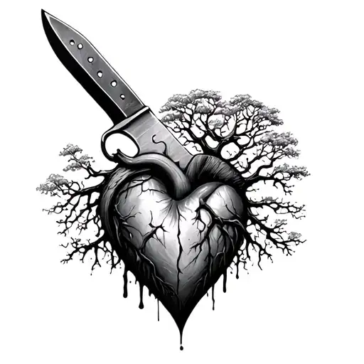 A Heart Struck With A Knife And Tree Of Life Grows Out Of It