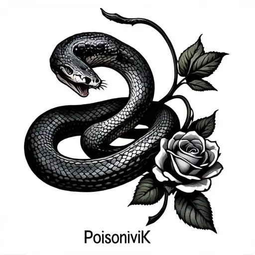 The Name Poisoniviik With One Snake Wrapped Loosely With A Rose