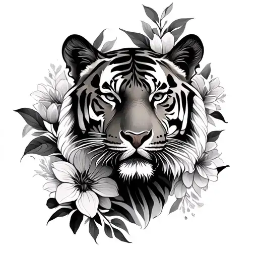 Tiger And Flowers Wrapped