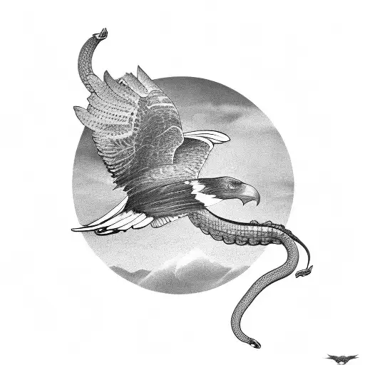 Flying Crow Carrying A Snake