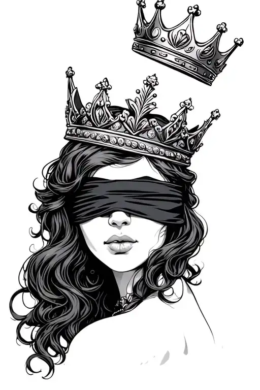A Blind Queen With Dark Ginger Hair Wearing A Blindfold Covering Her Eyes And A Crown