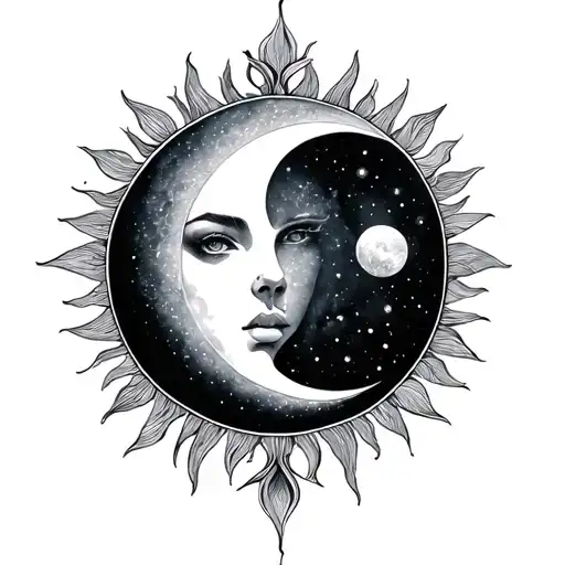 Fine Line Ethereal Sun And Moon