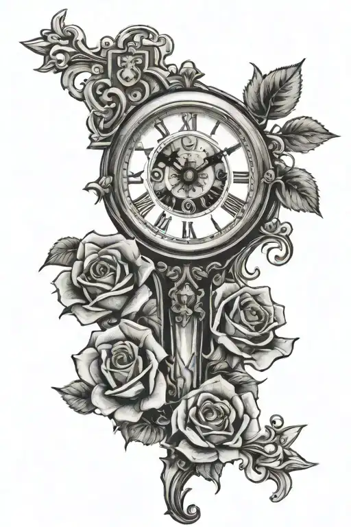 Rose With Father Clock With The Cross Of Crist In The Middle