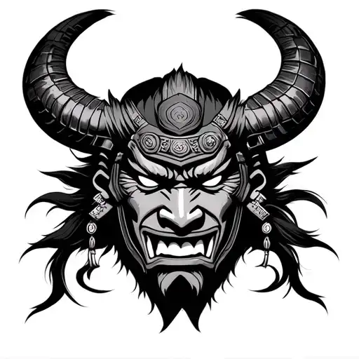 Samurai Head With Oni Mask