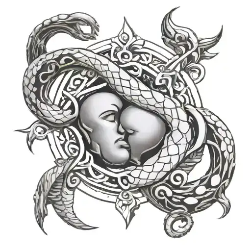 Cancer And Aquarius Zodiac Sign Intertwined Symbolizing The Client's Love