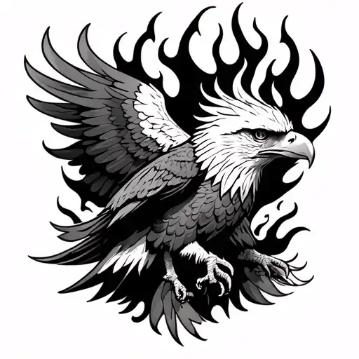 Eagle On Fire Flames